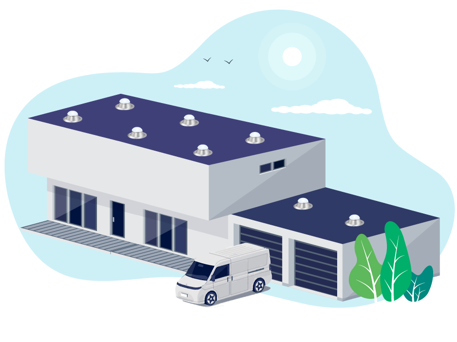 Natural Light commercial building with tubular skylights illustration